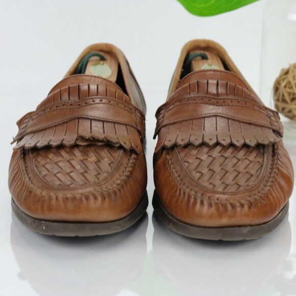 Oleg Cassini Mens Bernie Loafer Size 10 D Woven Brown Leather Moc Toe Kiltie - Picture 3 of 12